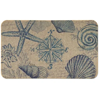 Counterart Coastal Sketch Linen Look Indoor/outdoor Floor Mat In Beige;blue;tan