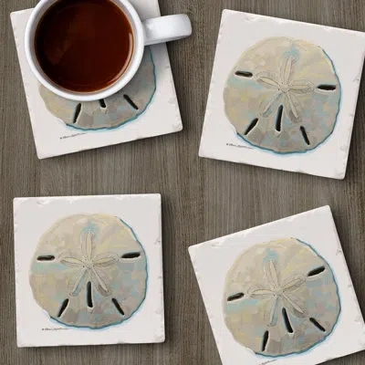 Counterart Colorful Sand Dollar 4-pack Tumbled Tile Stone Coasters In Blue;green;gray