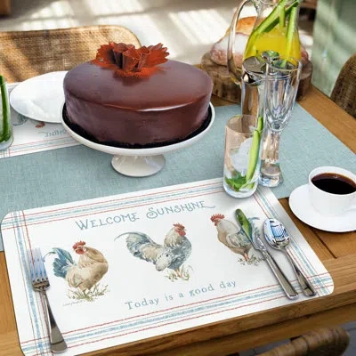 Counterart Countryside Roosters 4 Piece Reversible Easy Care Placemats In White;green;multicolor