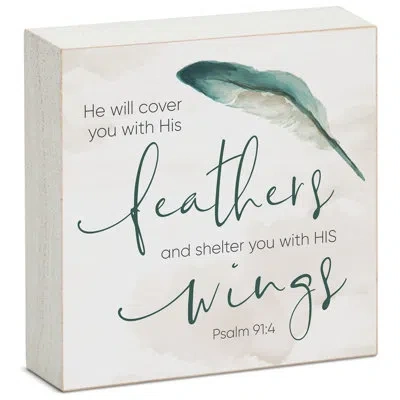 Counterart Cover With Feathers Wood Box Sign In Green,ivory