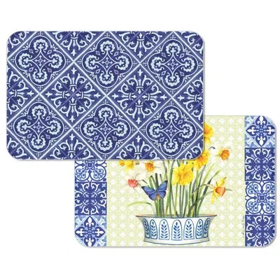 Counterart Daffodil Retreat 4 Pack Reversible Easy Care Placemats In Blue