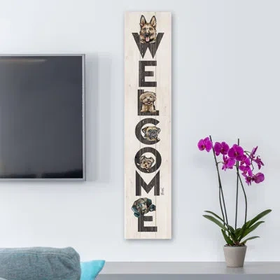Counterart Dog Welcome Vertical Wood Porch Sign In Black;brown;beige;multi-color