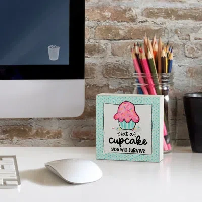 Counterart Eat A Cupcake Wood Box Sign In Blue,pink