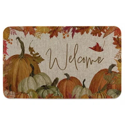 Counterart Fall Pumpkin Welcome Indoor/outdoor Linen Look Floor Mat In Brown;orange;beige;green;gray