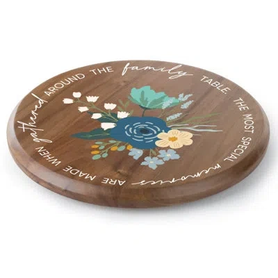 Counterart Family Table Floral Wood Lazy Susan Turntable In Blue;brown
