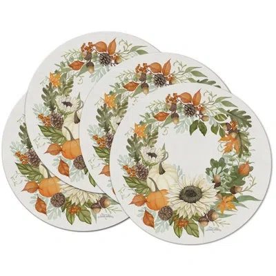 Counterart Farmhouse Fall 4 Pack Round Reversible Placemats In Brown;green;beige;orange