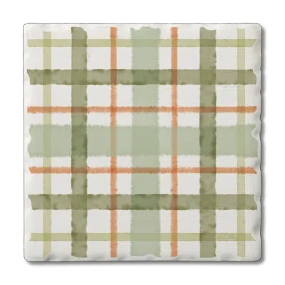 Counterart Farmhouse Plaid 1 Pack Single Absorbent Stone Coaster In Green,orange