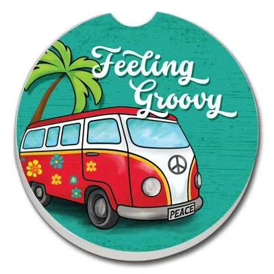 Counterart Feeling Groovy 1 Pack Absorbent Stone Coaster For Vehicle Cup Holder 2.6” Diameter In Muticolor