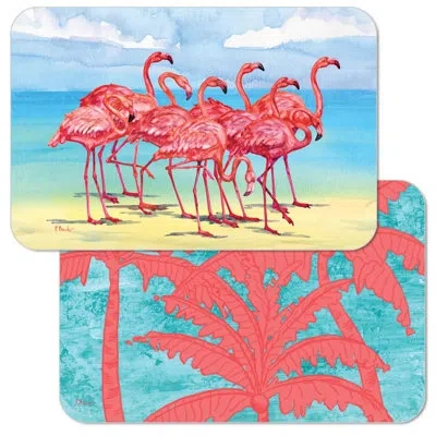 Counterart Flamingo Horizon Reversible Easy Care Plastic Placemats In Green;pink;multicolor