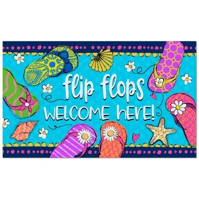 Counterart Flip Flops Welcome 29.5" X 17.75" Non-slip Outdoor Door Mat In Blue;green;purple