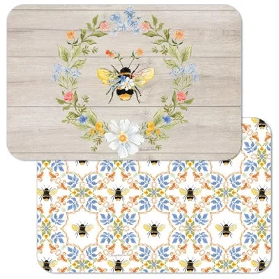 Counterart Floral Bee 4 Piece Reversible Easy Care Placemats In Brown;yellow;multicolor