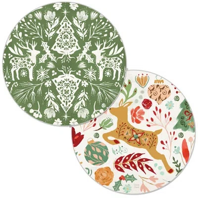 Counterart Floral Reindeer 4 Pack Round Reversible Easy-care Placemats In Blue