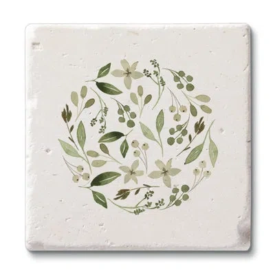 Counterart Floral Tumble 4 Pack Natural Shell Stone Absorbent Stone Coasters With Protective Cork Backing In Beige,green