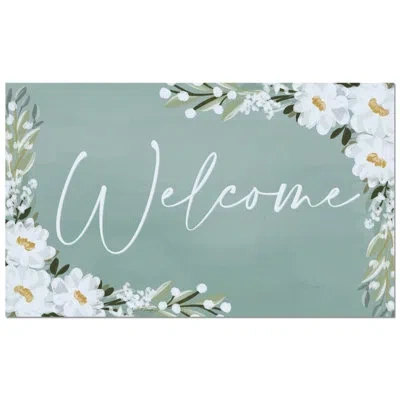 Counterart Floral Welcome Indoor/outdoor Entryway Floor Mat In White;green;yellow