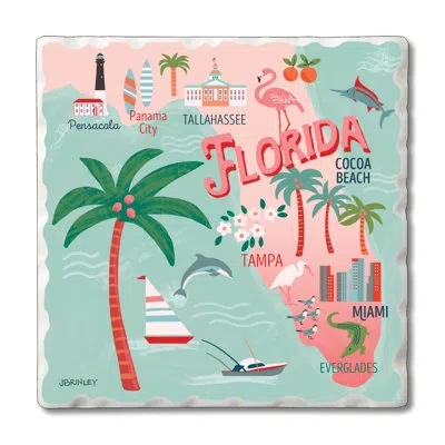 Counterart Florida Attractions 4-pack Tumbled Tile  Stone Coaster In Blue;black;brown;pink