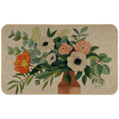 Counterart Fresh Poppies Linen Look Indoor/outdoor Floor Mat In Orange;beige;green;tan
