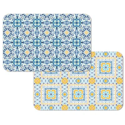 Counterart Fresh Tile 4 Pack Reversible Easy Care Placemats In Blue