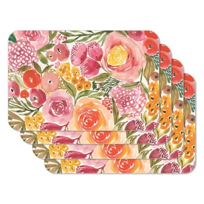 Counterart Full Bloom 4 Piece Reversible Easy Care Placemat Set In Blue;white;green
