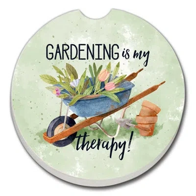 Counterart Gardening Is My Therapy 1 Pack Absorbent Stone Coaster For Vehicle Cup Holder 2.6” Diameter In Muticolor