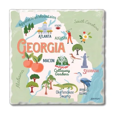 Counterart Georgia Attractions 4-pack Tumbled Tile Stone Coasters In Blue;white;green;pink