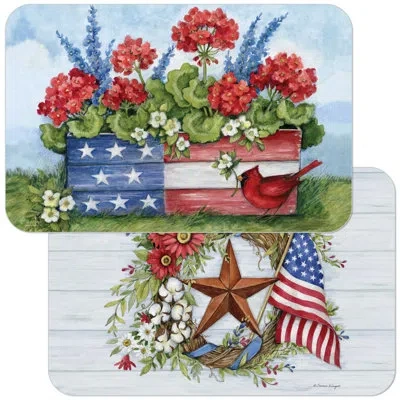 Counterart Geranium Box 4 Piece Reversible Easy Care Placemats In Blue;white;red