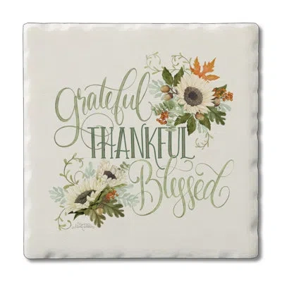 Counterart Grateful Thankful Blessed 1 Pack Single Absorbent Stone Coaster In Ivory,green