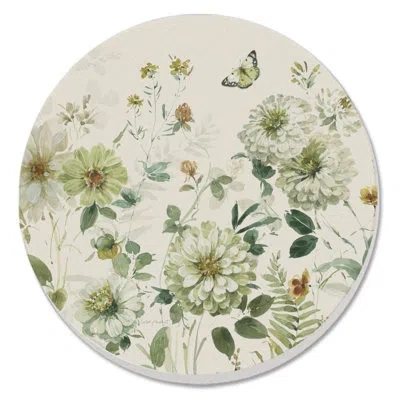 Counterart Green Fields 4 Pack Round Absorbent Stone Coasters In White;green