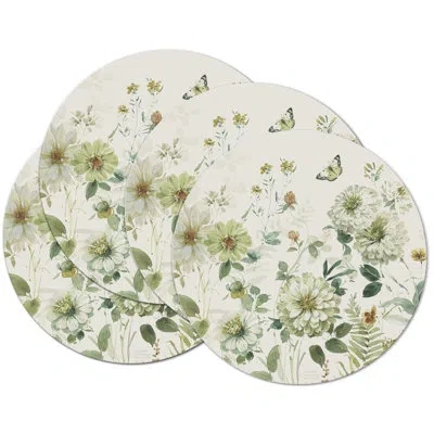 Counterart Green Fields 4 Pack Round Reversible Easy Care Placemats In Green;gray;yellow;cream