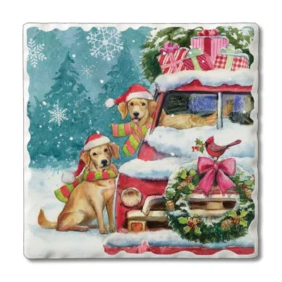 Counterart Holiday Buddies 4-pack Tumbled Tile Stone Coasters In Blue;brown;green;red