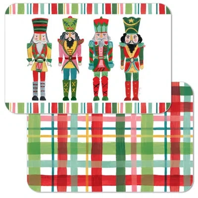 Counterart Holiday Nutcrackers Reversible Rectangular Easy Care Placemats In Green;red