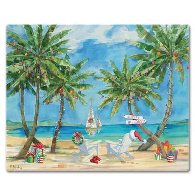 Counterart Holiday Palms 3mm Glass Cutting Board 15” X 12”