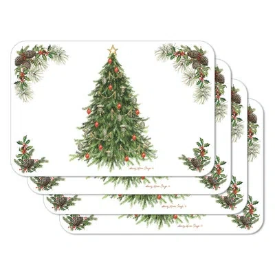 Counterart Holiday Tree 4 Piece Reversible Easy Care Placemats In Blue;white;green