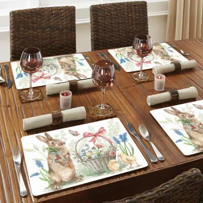 Counterart Hop Into Spring Premium Decorative Hardboard Placemat 4 Pack In White