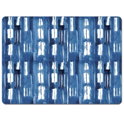 Counterart Indigo Block Lines Decorative Hardboard Placemats With Protective Cork Backing 4 Pack In Blue;black;white