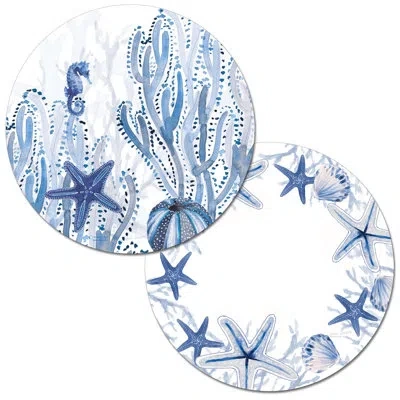 Counterart Indigo Coastal Reversible Round Plastic Placemat 4 Pack In Blue;white