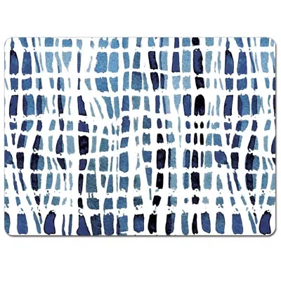 Counterart Indigo Wavy Lines Decorative Hardboard Tabletop Placemats 4-pack In Blue;black;white