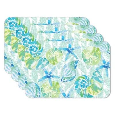 Counterart Isla Mona Coastal Reversible Plastic Placemat 4 Pack In Blue;white;green
