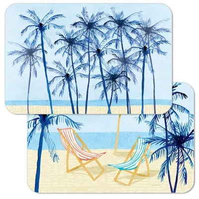 Counterart Laguna Palms Reversible Rectangular Plastic Placemats In Blue;white;green;gray;multicolor
