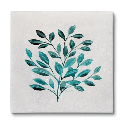 Counterart Leaves In Teal 4 Pack Natural Marble Absorbent Stone Coasters With Protective Cork Backing In Light Gray,teal