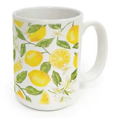 Counterart Lemon Repeat 15 Oz. Decorative Ceramic Mug In White
