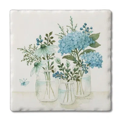 Counterart Mason Jars & Florals 4-pack Tumbled Tile Stone Coasters In Blue;white;green;gray
