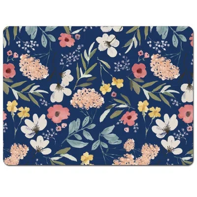 Counterart Meadow Blue Multi-floral Decorative Hardboard Placemats With Protective Cork Backing 4 Pack In Blue,pink,green,yellow,white