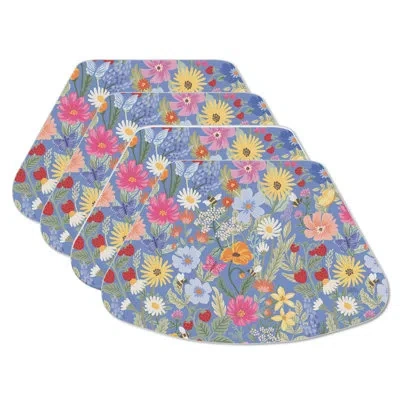 Counterart Meadow Floral 4 Piece Reversible Easy Care Placemats In Blue;white;red;yellow;pink