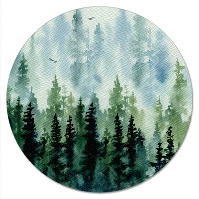 Counterart Misty Tree Line 13" Tempered Glass Lazy Susan Turntable In Blue;black;brown;green