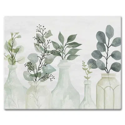 Counterart Nature's Greenery Tempered Glass Cutting Board 15" X 12" In Green;gray