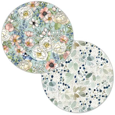 Counterart Nature's Notebook 4 Pack Round Reversible Easy-care Placemats In Blue