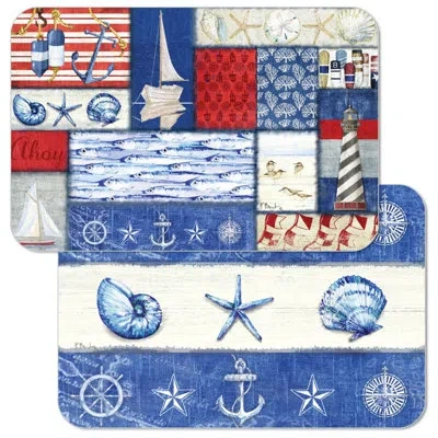 Counterart Nautical Fragments 4 Piece Reversible Easy Care Placemats In White;green;gray;multicolor