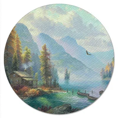 Counterart Northwoods Retreat 13" Tempered Glass Lazy Susan Turntable In Blue;brown;white;green