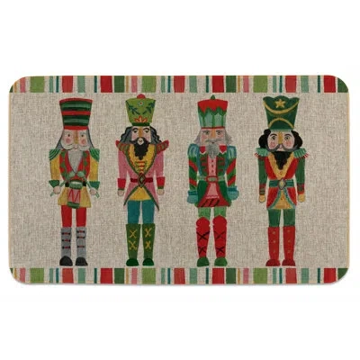 Counterart Nutcracker Holidays Linen Look Indoor/outdoor Floor Mat In Red;brown;green;tan