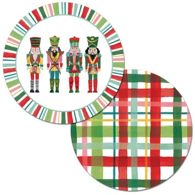Counterart Nutcrackers 4 Piece Round Reversible Easy Care Placemats In White;green;red